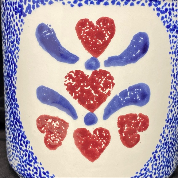 Vintage Heart Sponge Painted Blue & Red Ceramic/Stoneware Canister with Lid - Picture 5 of 16